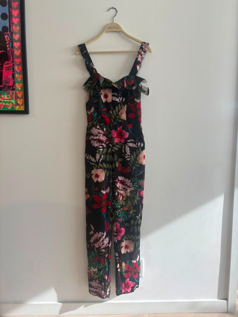 Zara Tropical Floral Wide-Leg Jumpsuit | Size Small | Ruffle Neckline